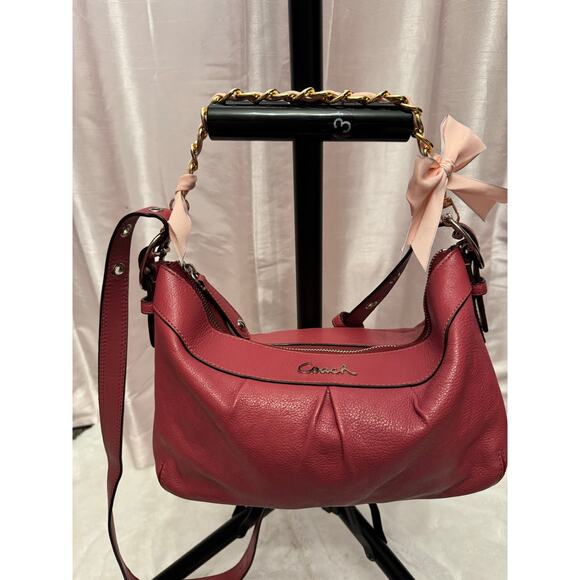 Coach F15512 Pink Madison Gathered Leather Hobo Shoulder Bag Gold Chain - Picture 11 of 13